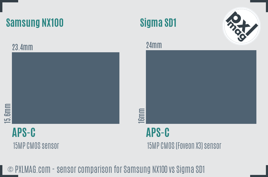 Samsung NX100 vs Sigma SD1 sensor size comparison
