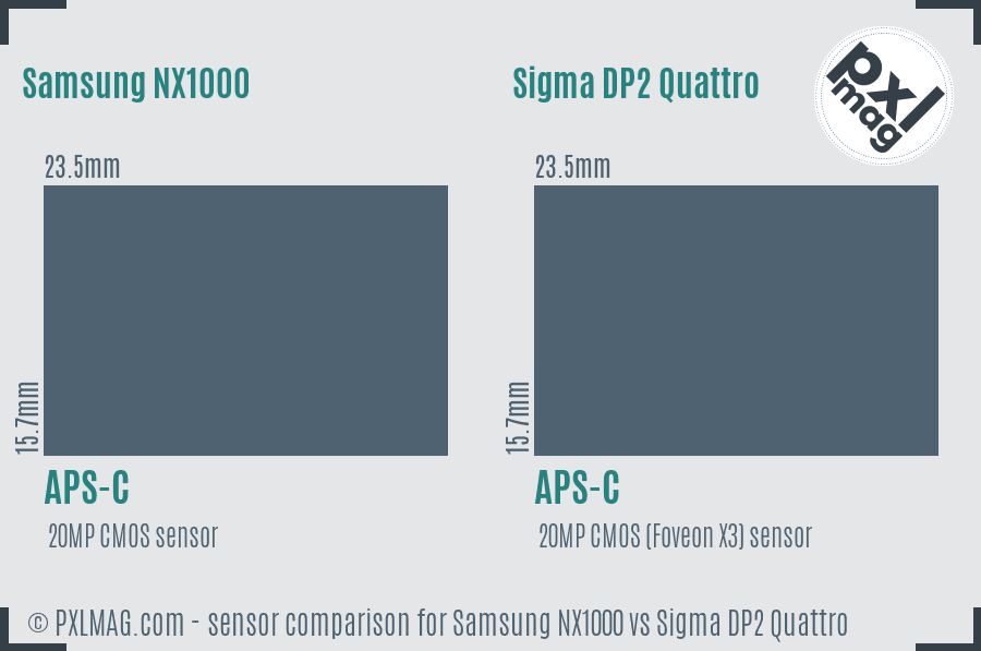 Samsung NX1000 vs Sigma DP2 Quattro sensor size comparison