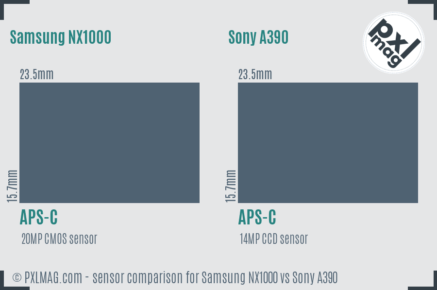 Samsung NX1000 vs Sony A390 sensor size comparison