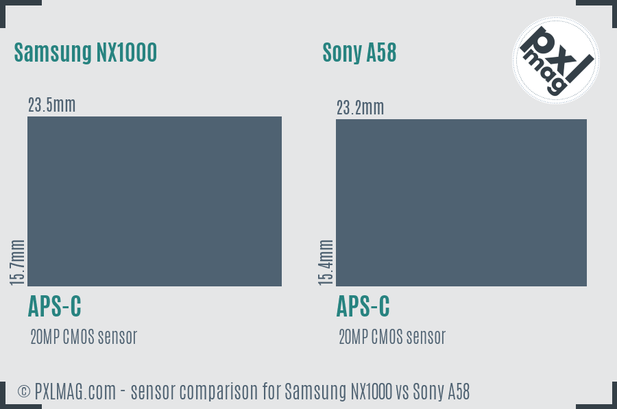 Samsung NX1000 vs Sony A58 sensor size comparison
