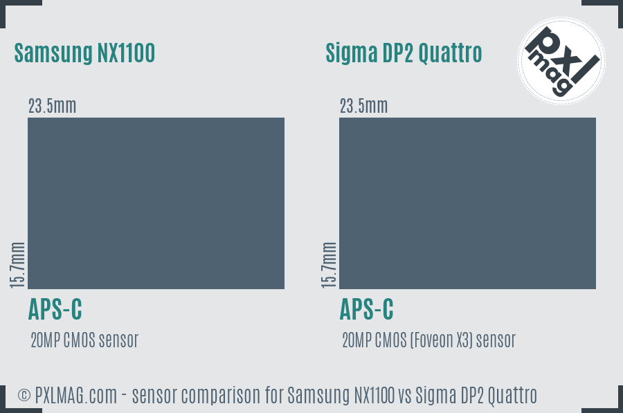 Samsung NX1100 vs Sigma DP2 Quattro sensor size comparison