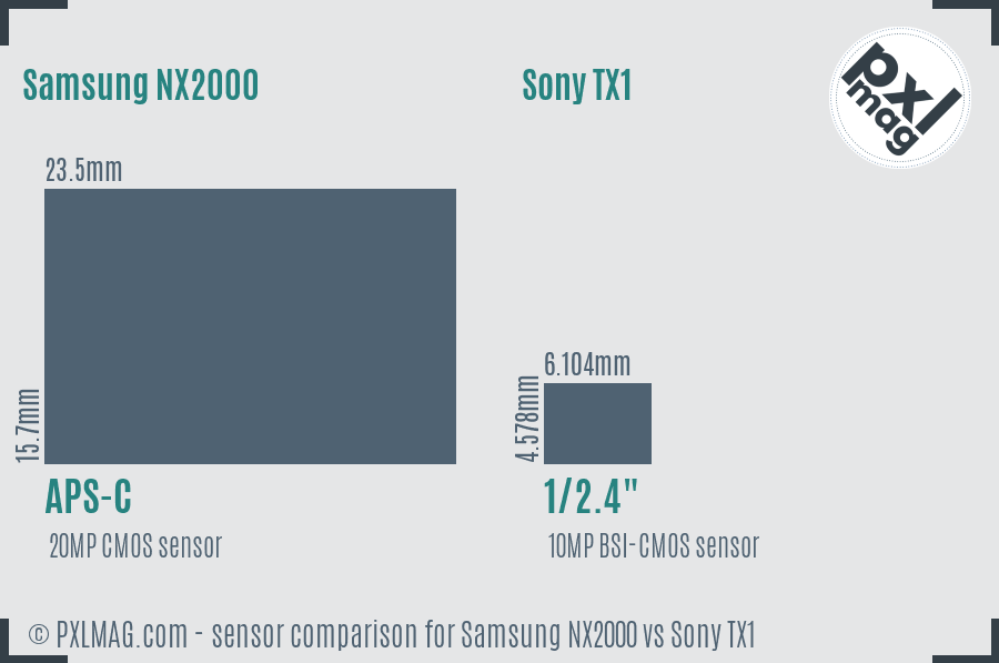 Samsung NX2000 vs Sony TX1 sensor size comparison