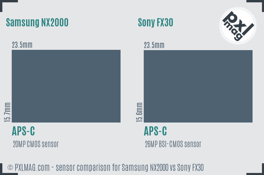 Samsung NX2000 vs Sony FX30 sensor size comparison