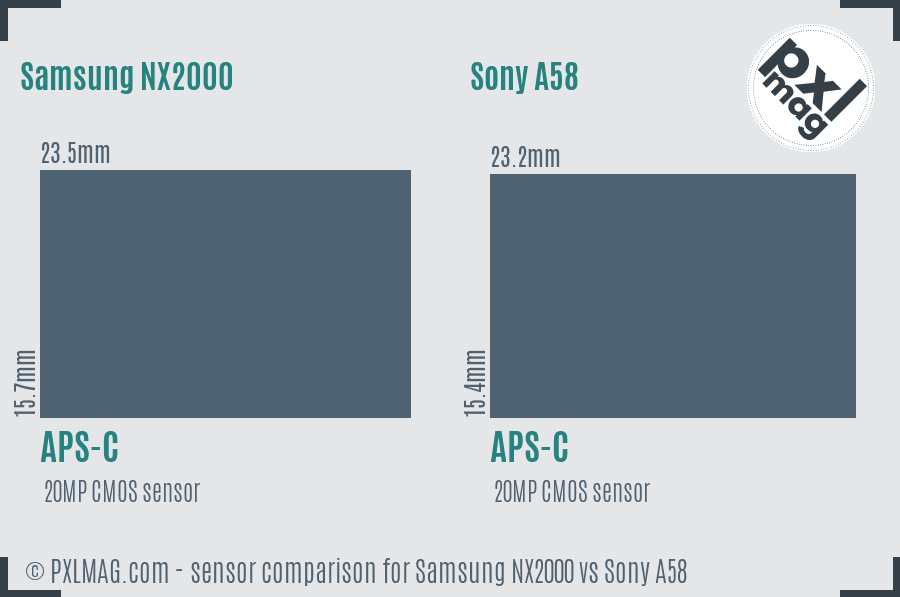 Samsung NX2000 vs Sony A58 sensor size comparison