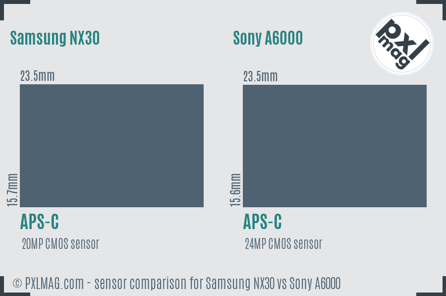 Samsung NX30 vs Sony A6000 sensor size comparison