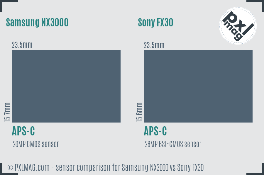 Samsung NX3000 vs Sony FX30 sensor size comparison