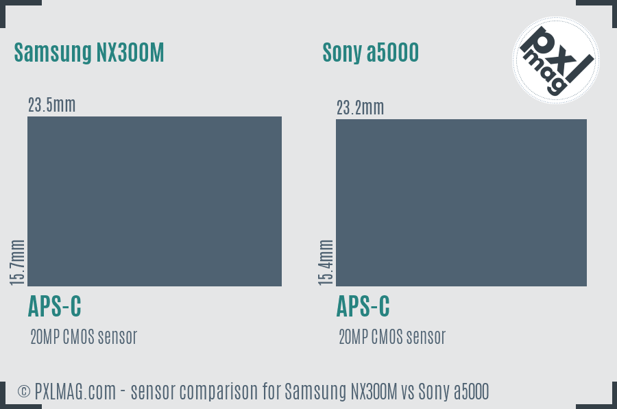 Samsung NX300M vs Sony a5000 sensor size comparison