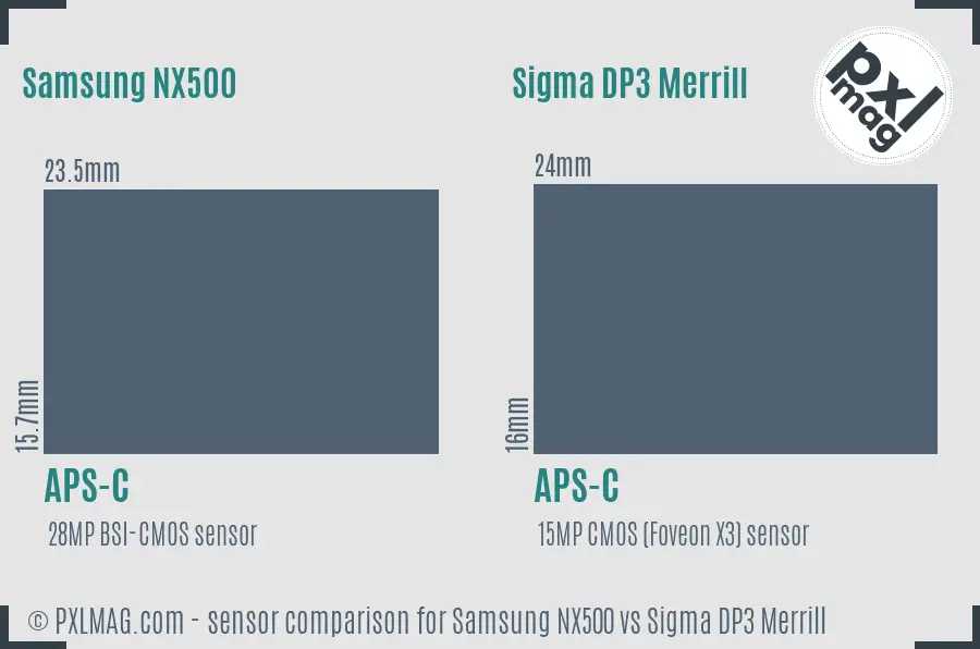 Samsung NX500 vs Sigma DP3 Merrill sensor size comparison