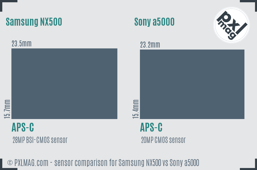 Samsung NX500 vs Sony a5000 sensor size comparison
