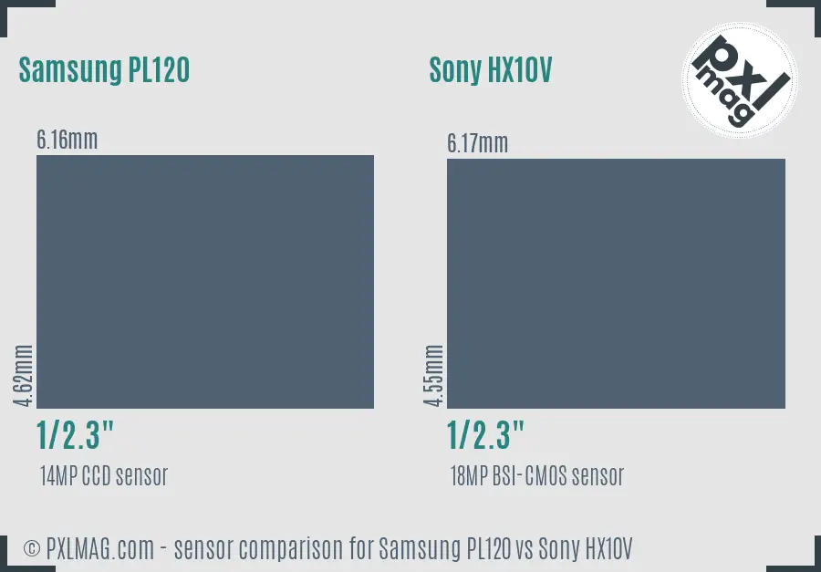 Samsung PL120 vs Sony HX10V sensor size comparison Samsung PL120 vs Sony HX10V sensor size comparison
