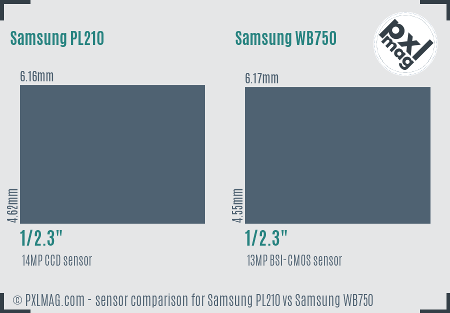 Samsung PL210 vs Samsung WB750 sensor size comparison