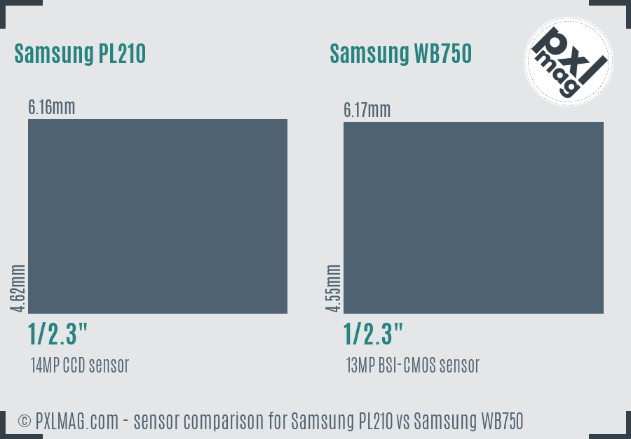 Samsung PL210 vs Samsung WB750 sensor size comparison Samsung PL210 vs Samsung WB750 sensor size comparison