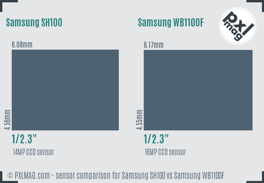 Samsung SH100 vs Samsung WB1100F sensor size comparison
