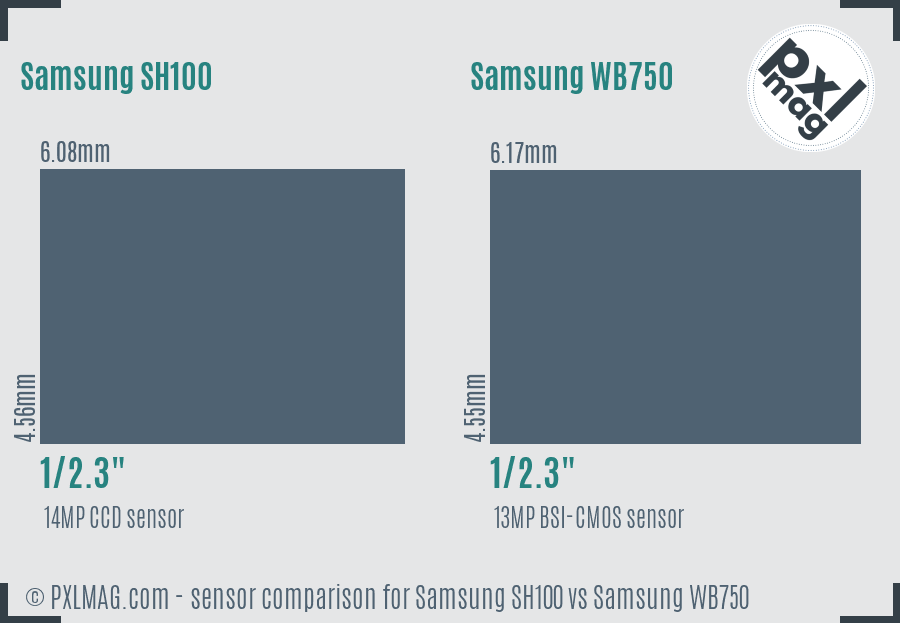Samsung SH100 vs Samsung WB750 sensor size comparison