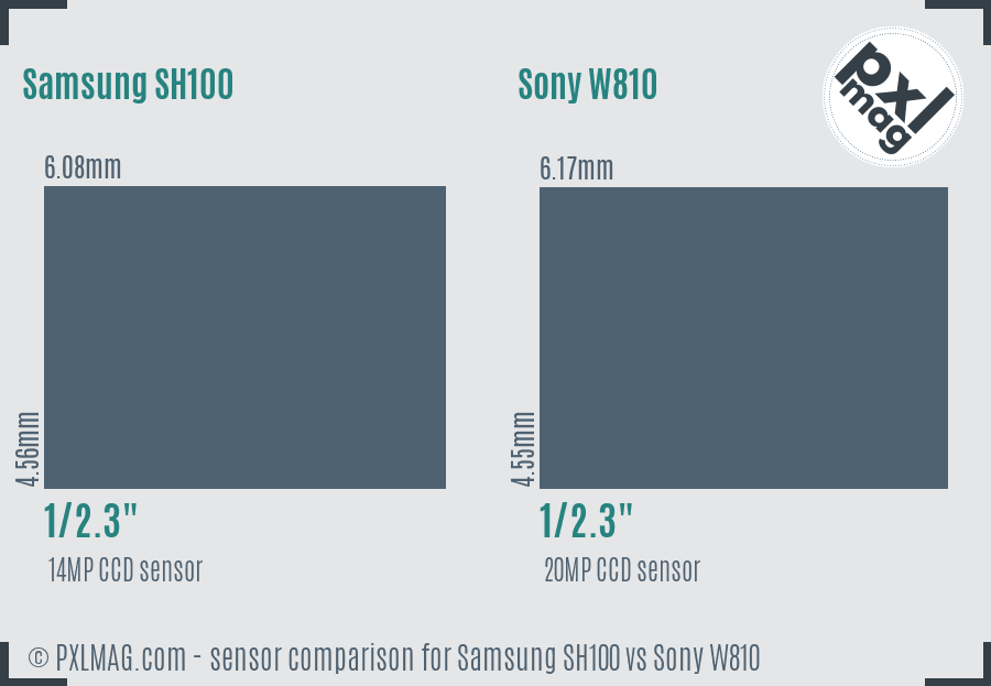 Samsung SH100 vs Sony W810 sensor size comparison