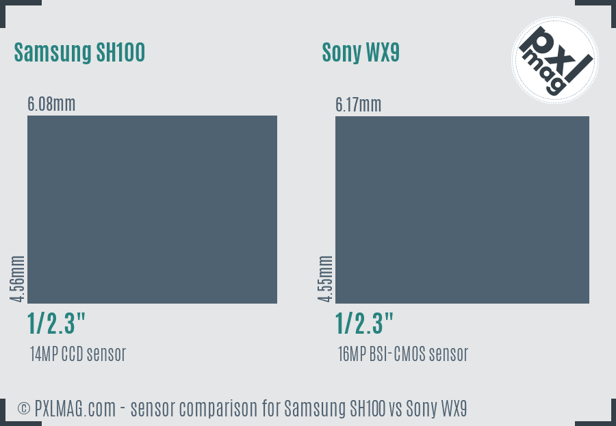 Samsung SH100 vs Sony WX9 sensor size comparison