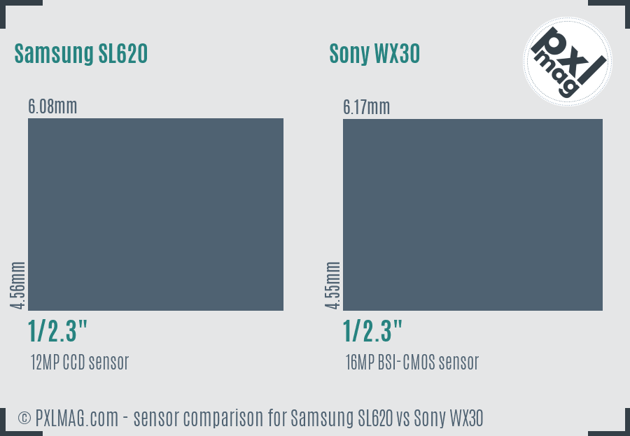 Samsung SL620 vs Sony WX30 sensor size comparison