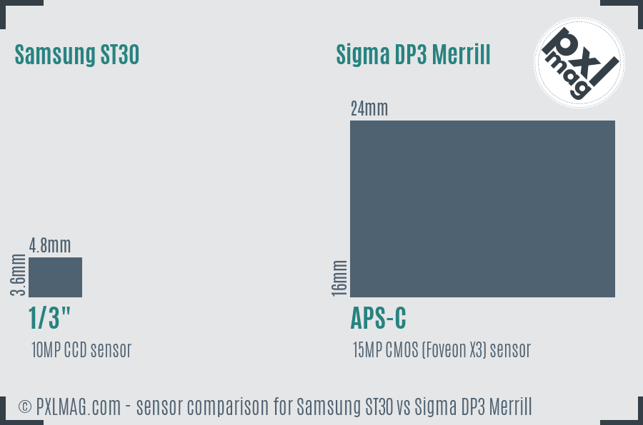 Samsung ST30 vs Sigma DP3 Merrill sensor size comparison