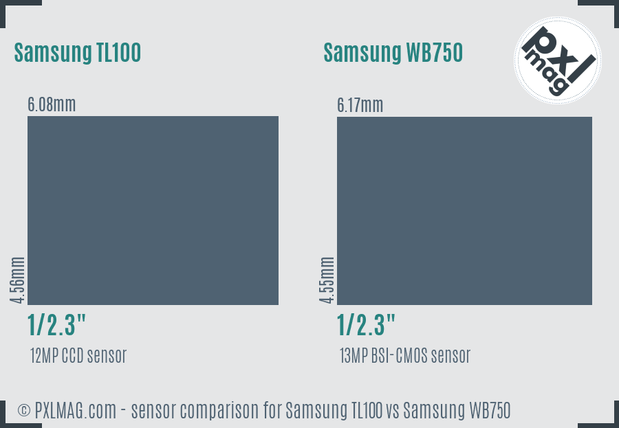 Samsung TL100 vs Samsung WB750 sensor size comparison