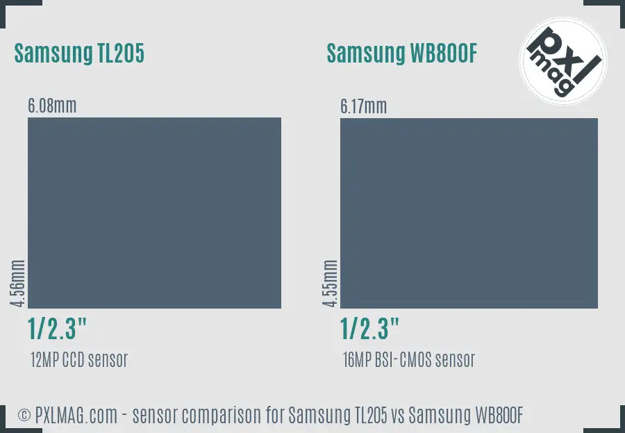 Samsung TL205 vs Samsung WB800F sensor size comparison