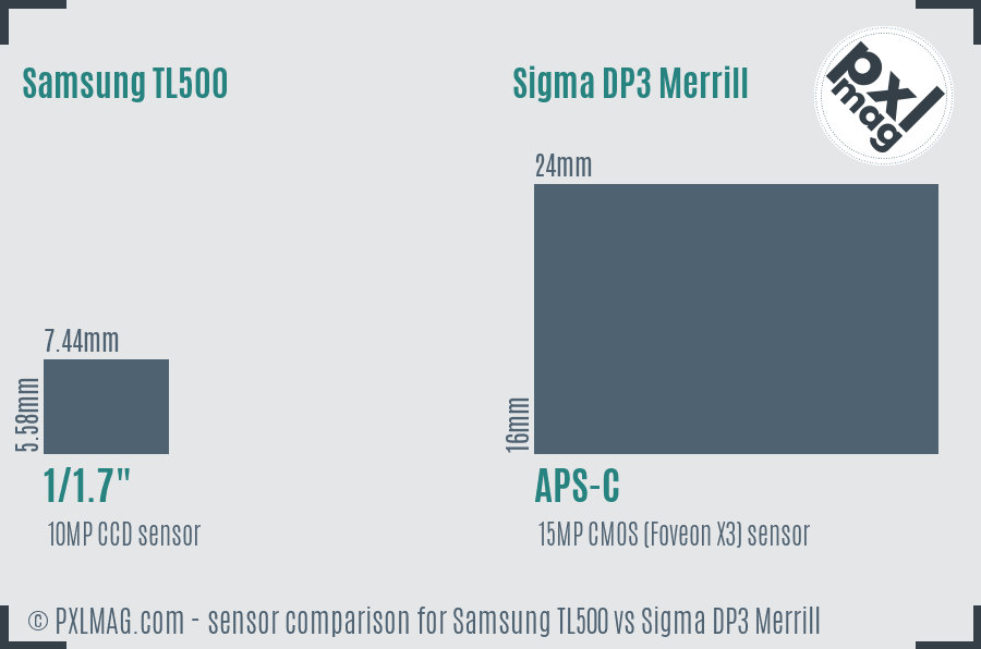 Samsung TL500 vs Sigma DP3 Merrill sensor size comparison