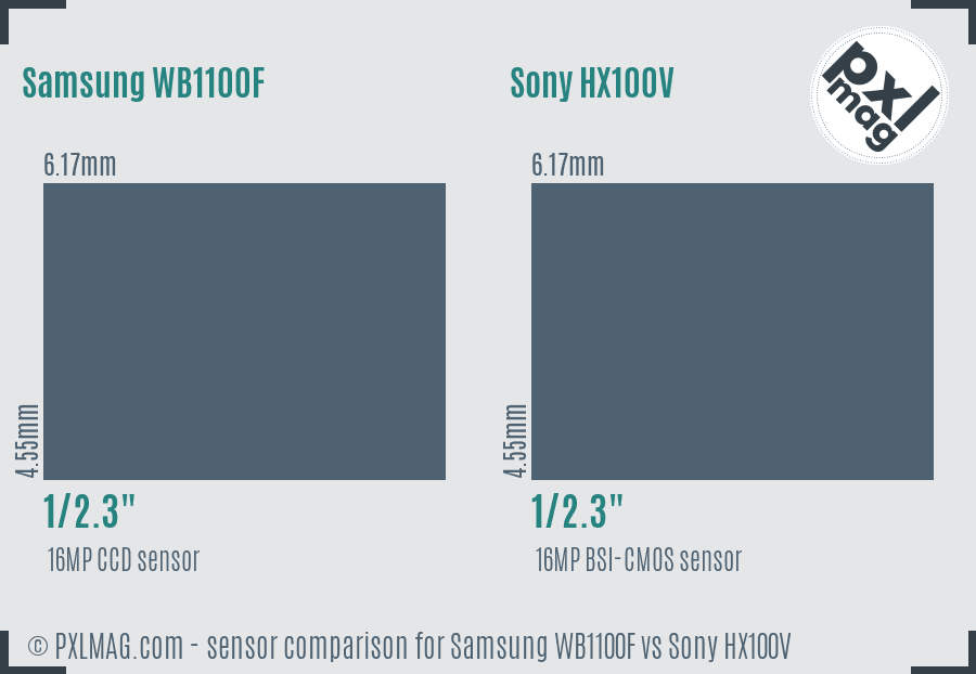 Samsung WB1100F vs Sony HX100V sensor size comparison Samsung WB1100F vs Sony HX100V sensor size comparison