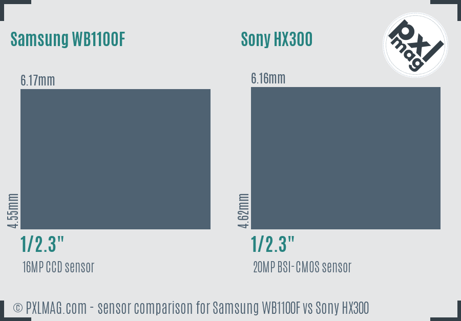 Samsung WB1100F vs Sony HX300 sensor size comparison