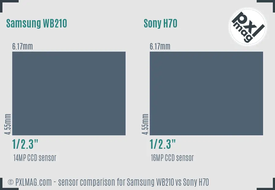 Samsung WB210 vs Sony H70 sensor size comparison