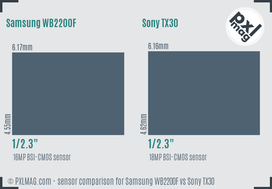 Samsung WB2200F vs Sony TX30 sensor size comparison