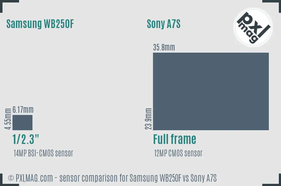Samsung WB250F vs Sony A7S sensor size comparison