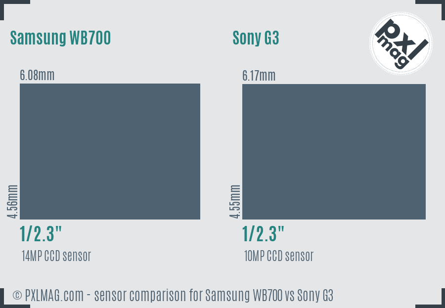 Samsung WB700 vs Sony G3 sensor size comparison