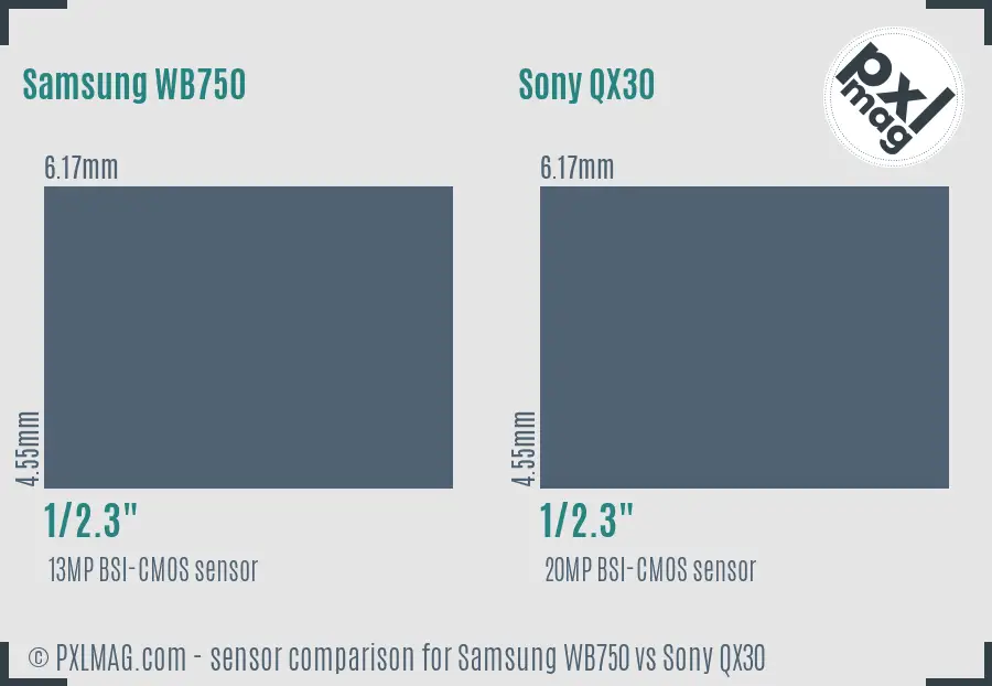 Samsung WB750 vs Sony QX30 sensor size comparison