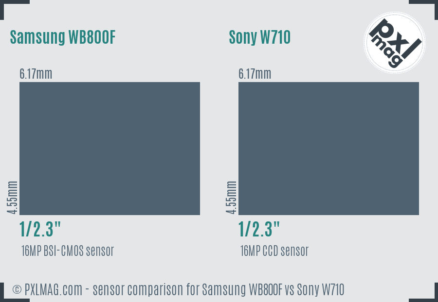 Samsung WB800F vs Sony W710 sensor size comparison