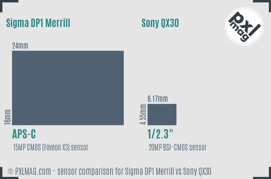 Sigma DP1 Merrill vs Sony QX30 sensor size comparison