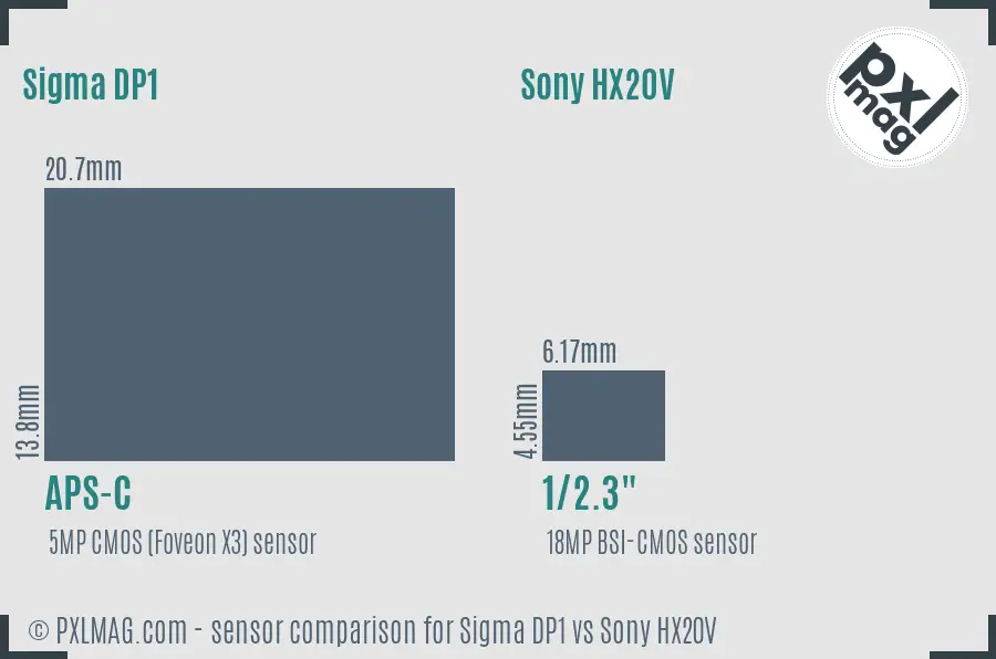 Sigma DP1 vs Sony HX20V sensor size comparison