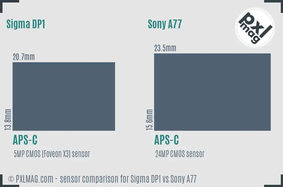 Sigma DP1 vs Sony A77 sensor size comparison