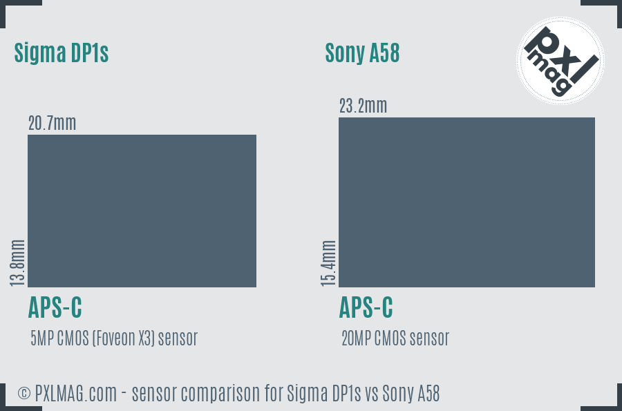 Sigma DP1s vs Sony A58 sensor size comparison