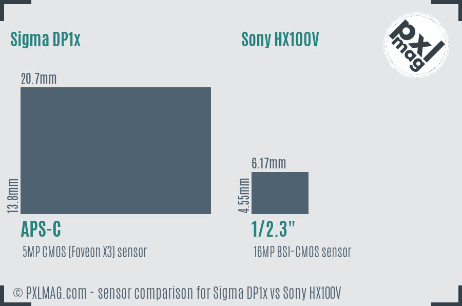 Sigma DP1x vs Sony HX100V sensor size comparison