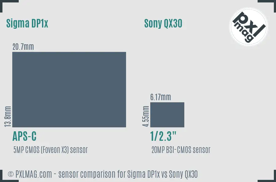 Sigma DP1x vs Sony QX30 sensor size comparison