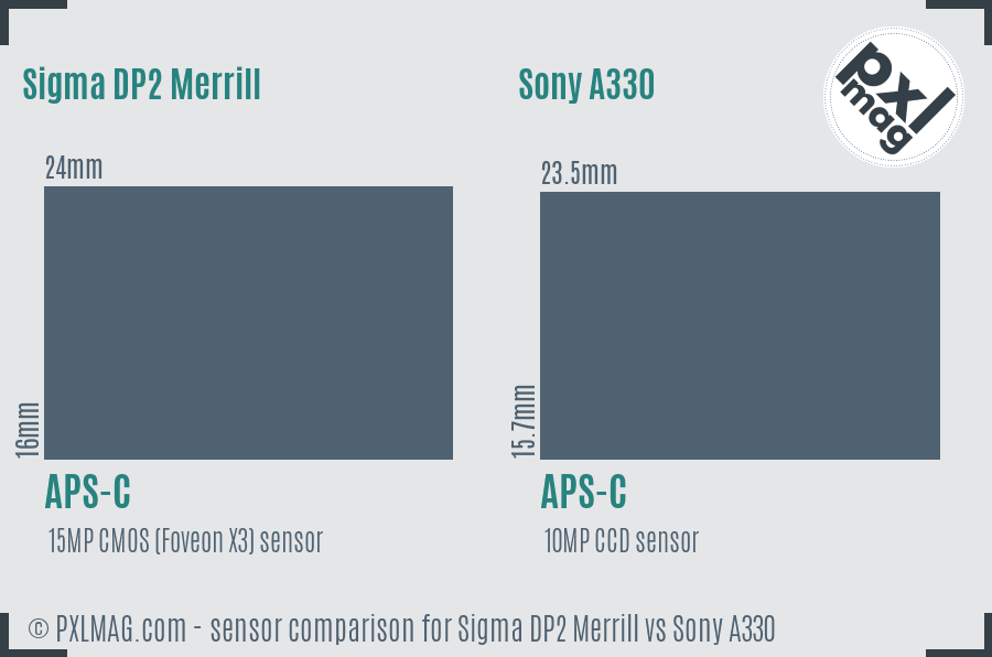 Sigma DP2 Merrill vs Sony A330 sensor size comparison