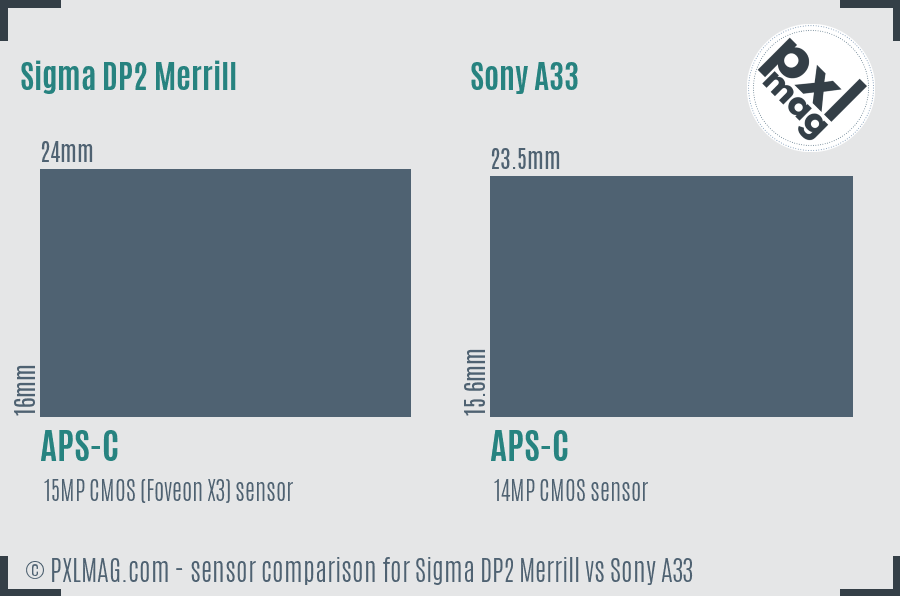Sigma DP2 Merrill vs Sony A33 sensor size comparison