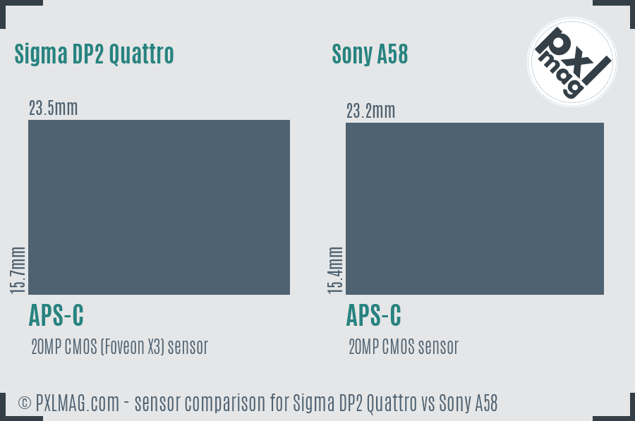 Sigma DP2 Quattro vs Sony A58 sensor size comparison