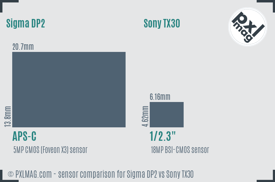 Sigma DP2 vs Sony TX30 sensor size comparison
