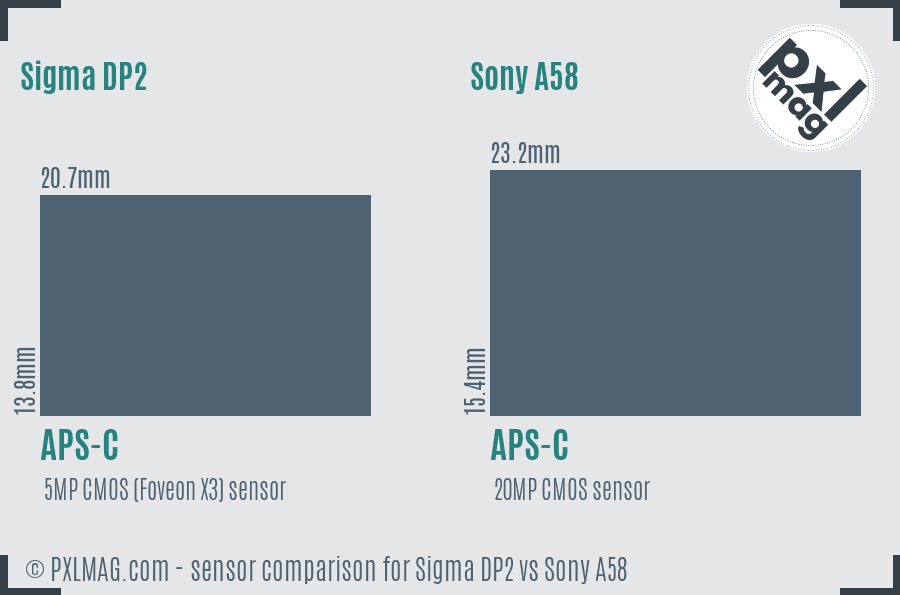 Sigma DP2 vs Sony A58 sensor size comparison