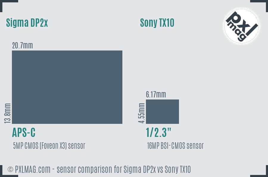 Sigma DP2x vs Sony TX10 sensor size comparison