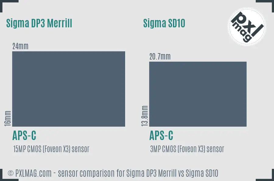 Sigma DP3 Merrill vs Sigma SD10 sensor size comparison