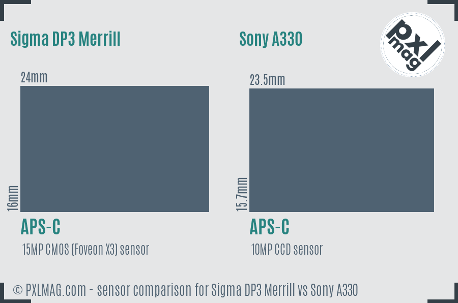 Sigma DP3 Merrill vs Sony A330 sensor size comparison