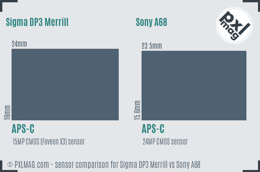 Sigma DP3 Merrill vs Sony A68 sensor size comparison
