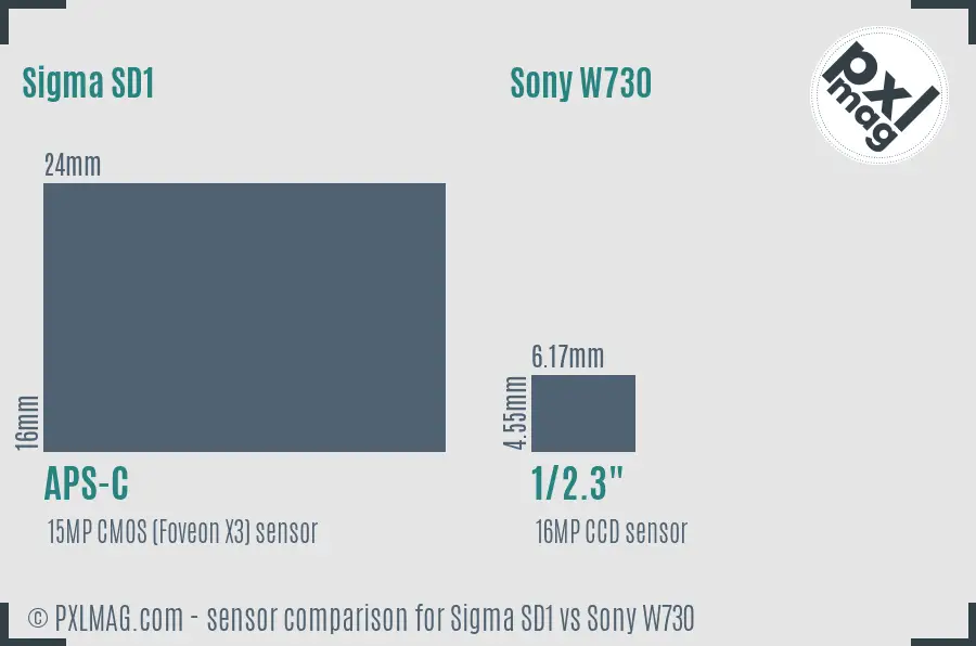 Sigma SD1 vs Sony W730 sensor size comparison