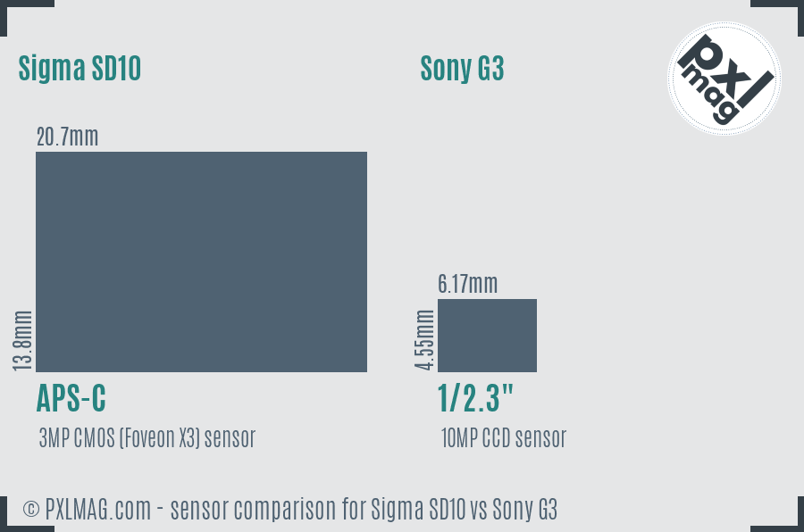 Sigma SD10 vs Sony G3 sensor size comparison